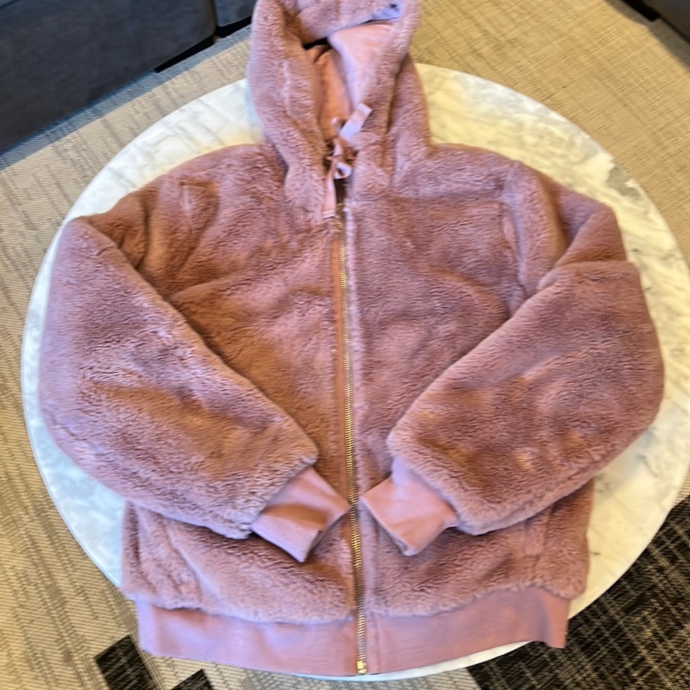 Athleta Small Faux Fur Bomber Hoodie Jacket